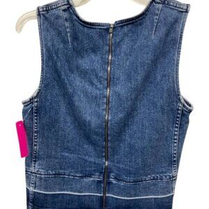Theory Blue Denim Top Sleeveless Raw Hem Zip Back, SIZE SMALL